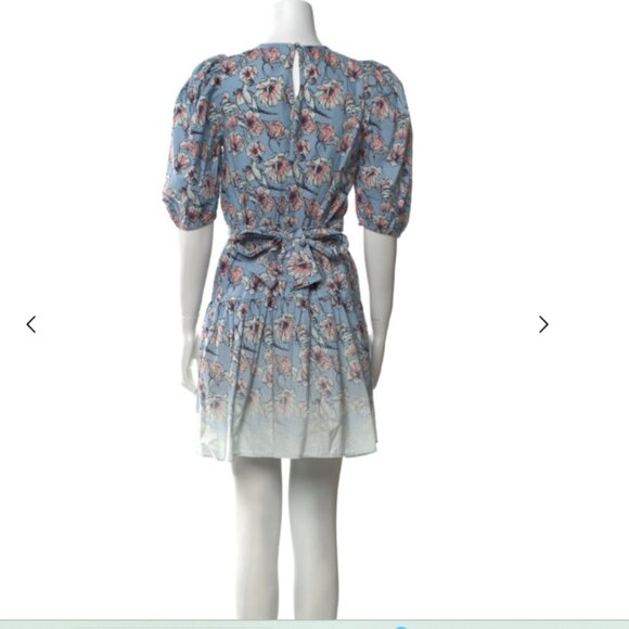 St Roche Floral Print Puff Sleeve Mini Dress XS Blue Organic Cotton Boho Spring - Picture 5 of 6